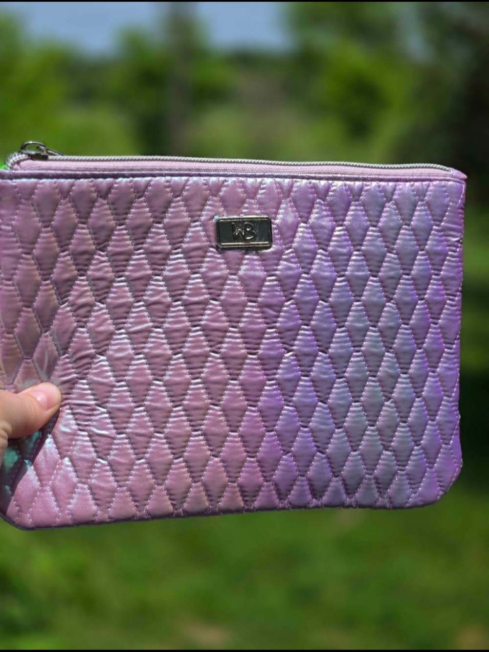 Quilted Metallic Lavender Wristlet Pouch by